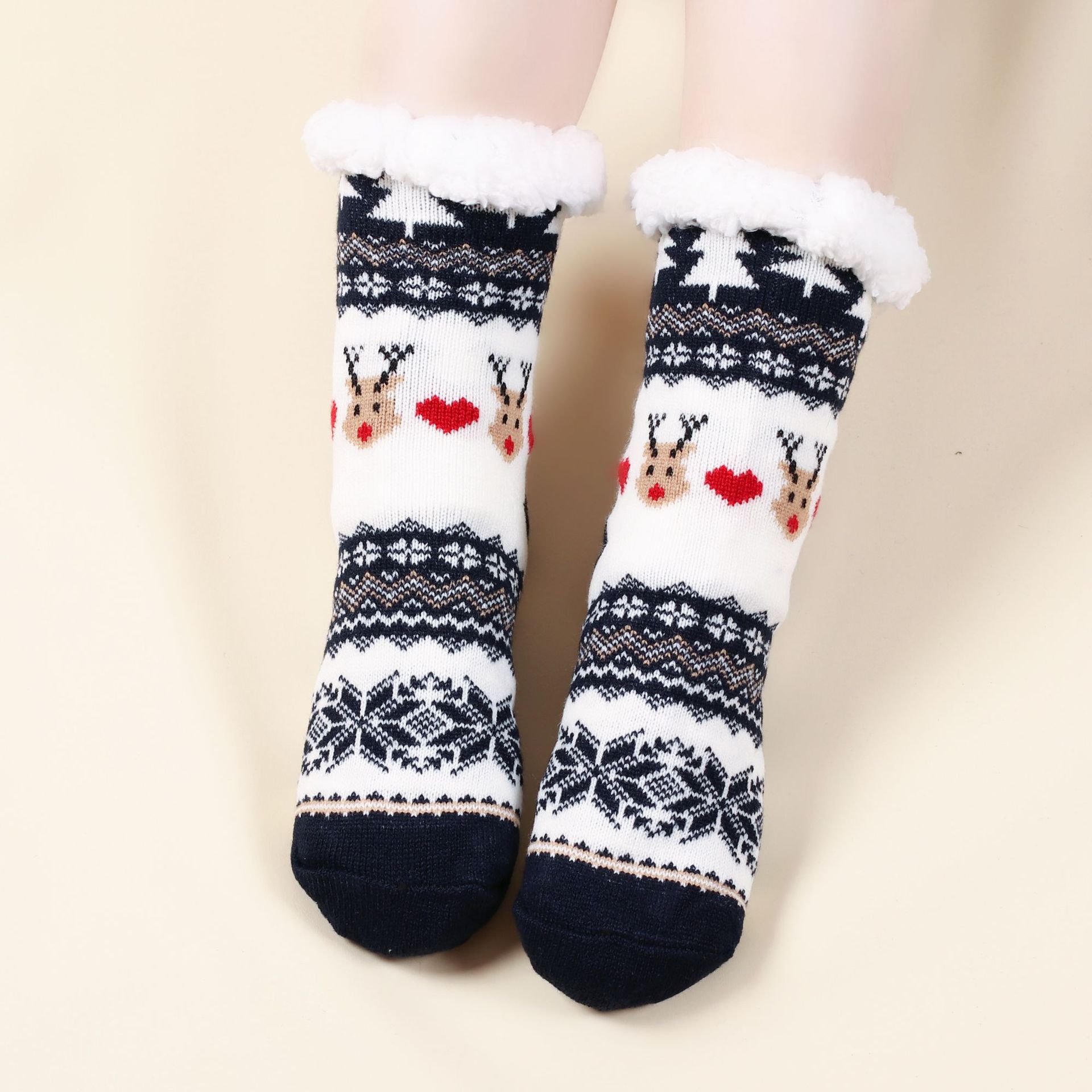 Fuzzy Slipper Socks Winter Nordic Style Knit Short Sock Sleeping Floor Sock